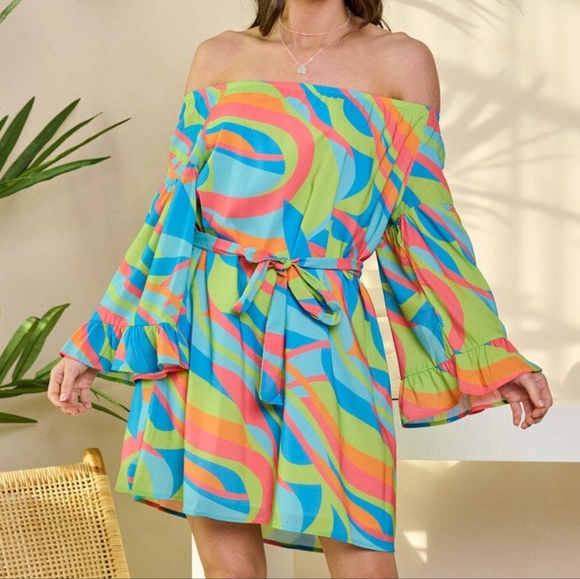 Kaleidoscope Dreams Off-Shoulder Dress -  Tropical - Picture 2 of 6